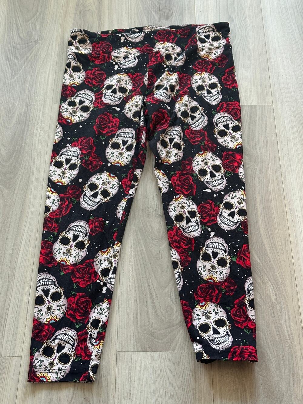 No Boundaries Sugar Skull Rose Leggings XXL 19 Black Halloween Plus Size Pants